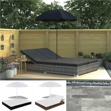 Sonnenliege Loungebett mit Sonnenschirm Poly Rattan Gartenliege Doppelbett Neu