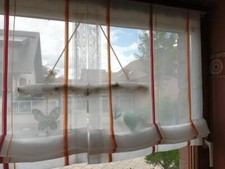 2 Stück Raffgardinen mit Tunnelzug, weiß-orange-rot gestreift, 58 x 135 cm