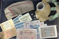 Millitaria Konvolut Deutsches Reich NVA Gasmaske MC-1 Reichsbanknote 1.Weltkrieg