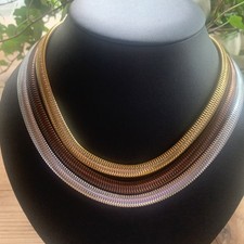 Tricolor Halskette Neu-Gablonz 90er Collier -StatementKette 44cm Modeschmuck !91