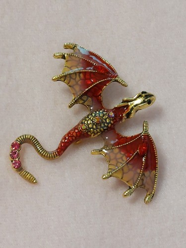 Damen brosche drache rot gold - damen,