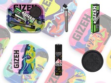 GIZEH GESCHENKSET 5in1 GRINDER FEUERZEUG TRAY TUBE PAPERS + ACTIVE FILTER