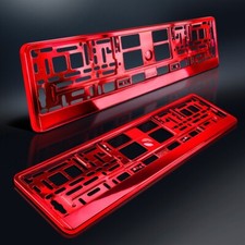 2 Kennzeichenhalter | ROT Metallic | Hochglanz Chrom Look | Nummernschildhalter