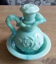 Vintage Avon Viktorianisch Schaumbad grün / türkis Krug Kanne und Schale 