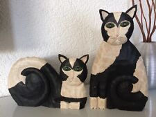 Katzen Paar Holz Schnitzerei bemalt - sehr originelle Handarbeit - Höhe: 39&23cm