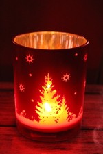 Teelichthalter  Glas mit Tannenbaummotiv