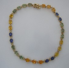 585 Gold Saphir Armband Harry Ivens , 28 Saphire Blau Gelb Grün Orange neuwertig