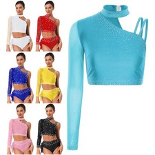 Damen Crop Top Elegant Tanzkleidung Performance Tops Eine Schulter Tanzen Show