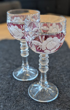 2 Anna Hütte Bleikristall Römergläser - Wein - Rosaline - Rosen - bordeaux
