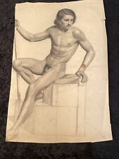 Antike Akt Radierung Männliche Aktdarstellung in 2 Posen beidseitige Zeichnung