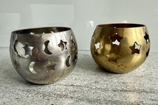 2-tl. Teelichthalter Sterne Mond silber gold Messing Weihnachten Kerzenhalter