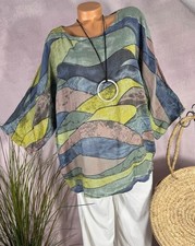 NEU legeres SOMMER Shirt Tunika Leinen Optik Italy SALBEI 42 44 46