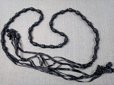 Schwarzer Hippie Boho Festival schwarzes Band Gürtel mit schwarzen Perlen Goth 40"-46" 