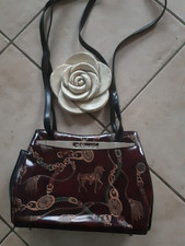 Tasche Damen, Doppelhenkel, elegant, Pferde/Reiter Motiv, braun/schw./gold, Ital