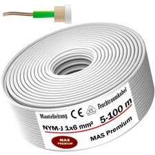 5-100m Feuchtraumkabel Stromkabel Mantelleitung NYM-J 1x6 mm² Elektrokabel