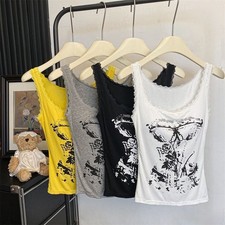 Damen Sommer Weste Blumen Spitze Print mit Brustpolster innen leicht und schmal