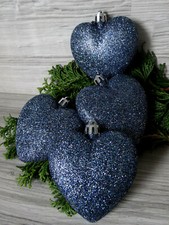 4 Glitter Herzen-Christbaumschmuck-blau/petrol-Baumschmuck-Deko-Herz--7 cm *