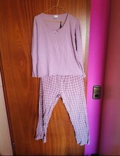 Vintage Flanell Winter Pyjama Schlafanzug Gr. 40/42 Langarm Kariert Karo Flieder