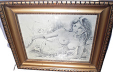 Antik Kohle Zeichnug Gemälde