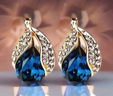 Goldene Damen Tränenförmige Ohrringe Ohrhänger Synthetischer Stein Luxus 