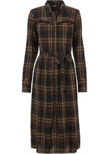 Kariertes Blusenkleid und Bindegürtel Gr. 40 Braun Damen Langarm-Kleid Neu