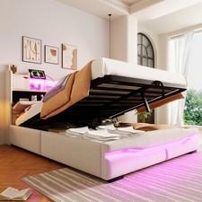 140x200cm 160x200cm Polsterbett Doppelbett Kinderbett, LED Kopfteil, Lattenrost