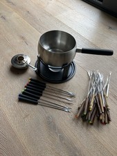Edelstahl Fondue-Set mit Rechaud, Brenner und 24 Gabeln – komplett & gepflegt