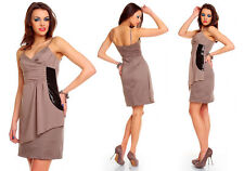 Damen Kleid Partykleid Abendkleid Cocktailkleid Pailletten 1232 Braun-Schwarz 