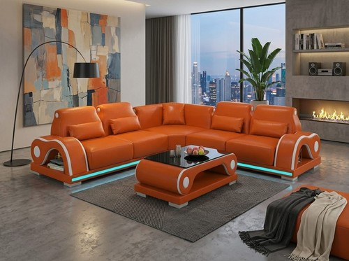 Ecksofa form orange weiß - l-form,