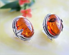 Ohrclips 925 Bernstein oval