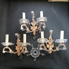 Drei PALWA Wandlampen Wandleuchter Messing/Bleikristall