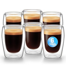6 Stück doppelwandige Espresso Gläser Espressotassen 80 ml in Gastro-Qualität  