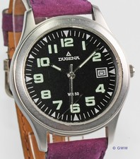 DUGENA WR50 (2333) Stahl, Quarz, neues Werk! Ref.1907 – Dat., Mineral-Glas, 10er