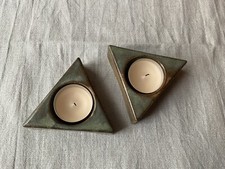 2 Vintage Künstler Keramik Teelichthalter Kerzenhalter dreieckig Kunsthandwerk