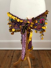 Ägyptischer Bauchtanz Münzgürtel - Rosa Samt Baladi Gürtel mit Goldpaletten