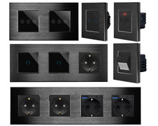 Touch Lichtschalter Steckdosen Wechselschalter Dimmer USB Alurahmen LUXUS-TIME
