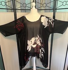 LAGENLOOK Zipfeltunika schwarz mit Muster, ausgefallener Schnitt Gr 54 56 58 60