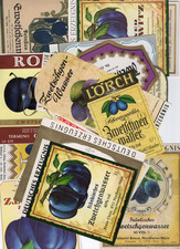 Ü1932 ETIKETT  - 23  x ZWETSCHGENWASSER MUSTER  usw.  DEUTSCHES ERZEUGNIS