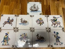 Handbemalte Keramikfliesn, Historisches Motiv, Vintage, 14,5cm X 14,5 cm