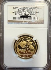 1/2 Unze Gold Panda München (Munich) 1989 NGC PF69 Ultra Cameo Auflage:1500