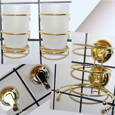 WENKO Bad Ausstattung, Zahnputzbecher Handtuchhaken Fönhalter Fb. gold, Saugnapf