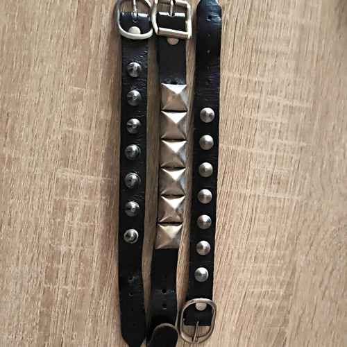 Nietenarmband schwarz leder - schwarz,