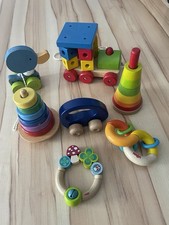 Holzspielzeug - Nachziehtier - Zug - Stapelturm ,Greifringe 