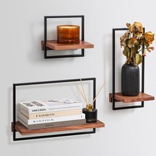 LUA TREND Wandregal Set 3tlg Eiche Walnuss Metall Japandi Style Wohnzimmer Küche