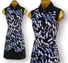 Karen Millen marineblau Baumwolle blau gemustert Skater Fit and Flare Kleid Kragen UK 10