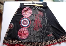 DESIGUAL knielanger Rock schwarz- farbig-gemustert Größe L