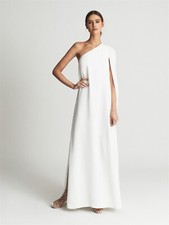 REISS Nina Cape One Shoulder Maxikleid in Weiß