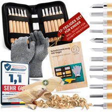Eli Schnitzset für Kinder - 17teiliges Schnitzmesser Set inkl Rohling Handschuhe
