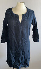 ? Leinen Kleid Damen Gr. 34 Baumwolle Schwarz Stickerei Tunika Hippie Psy ?