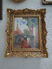 Gobelin Bild Spitzweg „Der arme Poet" vergoldeter Rahmen 